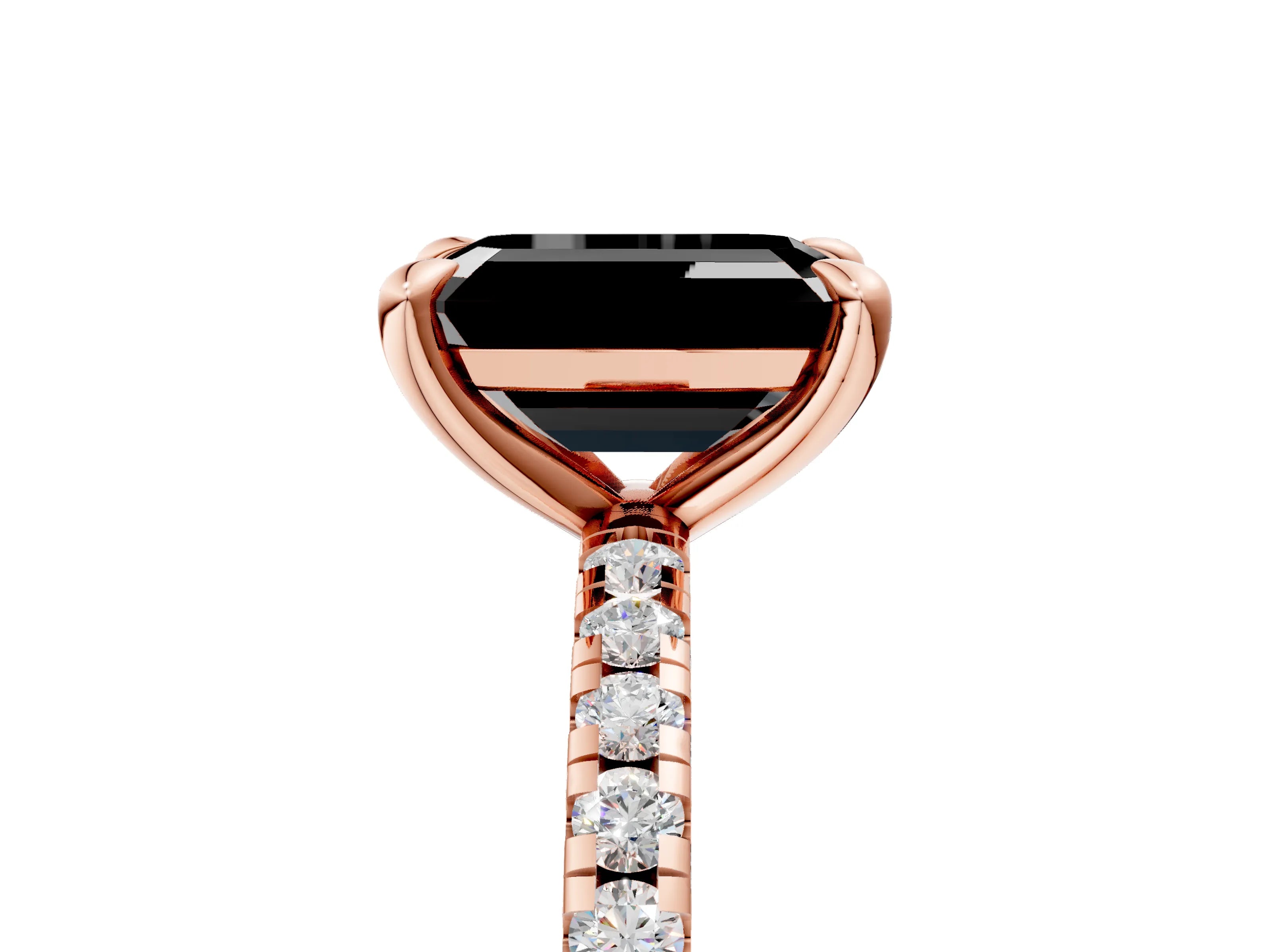 Rose gold Fancy Black Emerald Cut Diamond Brilliant Solitaire Ring with Pavé Band and Four-Prong Setting_5