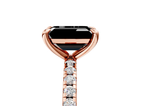 Rose gold Fancy Black Emerald Cut Diamond Brilliant Solitaire Ring with Pavé Band and Four-Prong Setting_5