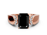 Rose gold Fancy Black Emerald Cut Diamond Channel Set Solitaire Ring with Four-Prong Setting_12