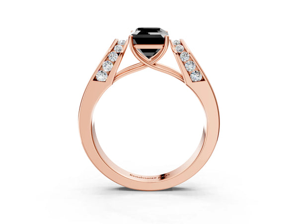 Rose Gold Emerald Cut Channel Set Engagement Ring Setting for Black Center with Wide Band