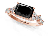 Rose gold Fancy Black Emerald Cut Diamond Cluster Pavé Band with Four-Prong Setting_4