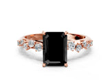 Rose gold Fancy Black Emerald Cut Diamond Cluster Side Stone Solitaire Ring with Prong Setting_24