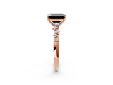 Rose gold Fancy Black Emerald Cut Diamond Cluster Side Stone Solitaire Ring with Prong Setting_26