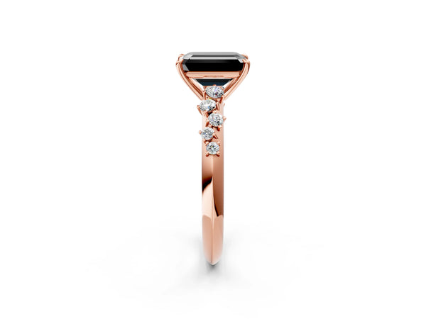 Rose Gold Emerald Cut Graduated Cluster Engagement Ring Setting for Black Center