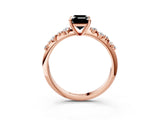Rose gold Fancy Black Emerald Cut Diamond Cluster Side Stone Solitaire Ring with Prong Setting_27