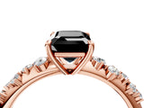Rose gold Fancy Black Emerald Cut Diamond Cluster Side Stone Solitaire Ring with Prong Setting_28