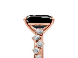 Rose gold Fancy Black Emerald Cut Diamond Cluster Side Stone Solitaire Ring with Prong Setting_29