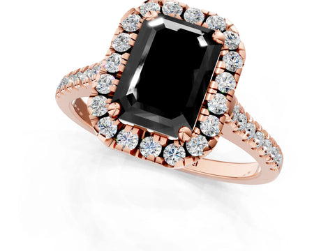 Rose gold Fancy Black Emerald Cut Diamond Cushion Halo Ring with Pavé Band_1