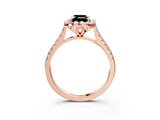 Rose gold Fancy Black Emerald Cut Diamond Cushion Halo Ring with Pavé Band_3