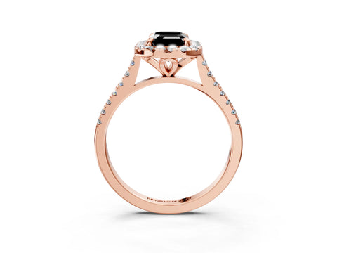 Rose gold Fancy Black Emerald Cut Diamond Cushion Halo Ring with Pavé Band_3