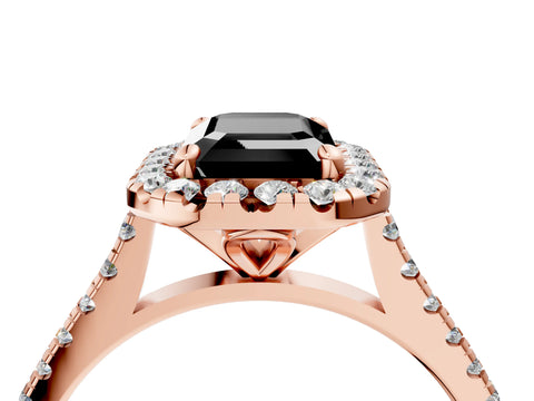 Rose gold Fancy Black Emerald Cut Diamond Cushion Halo Ring with Pavé Band_4