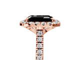 Rose gold Fancy Black Emerald Cut Diamond Cushion Halo Ring with Pavé Band_5