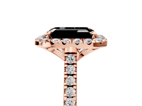 Rose gold Fancy Black Emerald Cut Diamond Cushion Halo Ring with Pavé Band_5