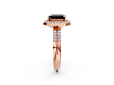 Rose gold Fancy Black Emerald Cut Diamond Double Halo Ring with Split Shank and Four-Prong Setting_2