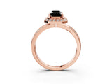 Rose gold Fancy Black Emerald Cut Diamond Double Halo Ring with Split Shank and Four-Prong Setting_3