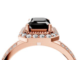 Rose gold Fancy Black Emerald Cut Diamond Double Halo Ring with Split Shank and Four-Prong Setting_4