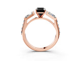 Rose gold Fancy Black Emerald Cut Diamond Engagement Ring with Baguette Side Stones and Channel Set Band_15