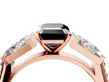 Rose gold Fancy Black Emerald Cut Diamond Engagement Ring with Baguette Side Stones and Channel Set Band_16