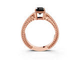 Rose gold Fancy Black Emerald Cut Diamond Engagement Ring with Milgrain Channel Set Band and Prong Setting_3