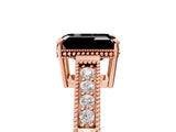 Rose gold Fancy Black Emerald Cut Diamond Engagement Ring with Milgrain Channel Set Band and Prong Setting_5