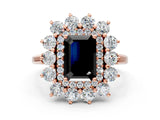 Rose gold Fancy Black Emerald Cut Diamond Floral Double Halo Engagement Ring with Prong Setting_24