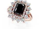 Rose gold Fancy Black Emerald Cut Diamond Floral Double Halo Engagement Ring with Prong Setting_25
