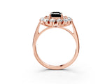 Rose gold Fancy Black Emerald Cut Diamond Floral Double Halo Engagement Ring with Prong Setting_27