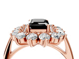 Rose gold Fancy Black Emerald Cut Diamond Floral Double Halo Engagement Ring with Prong Setting_28