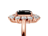 Rose gold Fancy Black Emerald Cut Diamond Floral Double Halo Engagement Ring with Prong Setting_29