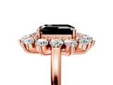 Rose gold Fancy Black Emerald Cut Diamond Floral Double Halo Engagement Ring with Prong Setting_65
