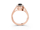 Rose gold Fancy Black Emerald Cut Diamond Floral Halo Ring with Pavé Band and Prong Setting_6