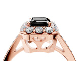 Rose gold Fancy Black Emerald Cut Diamond Floral Halo Ring with Pavé Band and Prong Setting_7