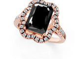 Rose gold Fancy Black Emerald Cut Diamond Floral Halo Split Shank Prong Setting Ring_1