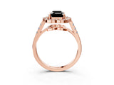 Rose gold Fancy Black Emerald Cut Diamond Floral Halo Split Shank Prong Setting Ring_3