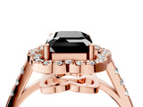 Rose gold Fancy Black Emerald Cut Diamond Floral Halo Split Shank Prong Setting Ring_4