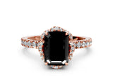 Rose gold Fancy Black Emerald Cut Diamond Halo Pave Band with Four-Prong Setting_3