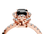 Rose gold Fancy Black Emerald Cut Diamond Halo Pave Band with Four-Prong Setting_7