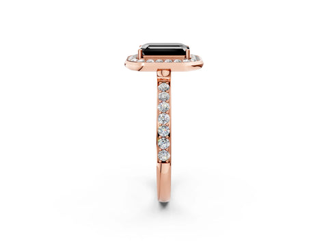 Rose gold Fancy Black Emerald Cut Diamond Halo Ring with Bezel Frame and Pavé Band_2