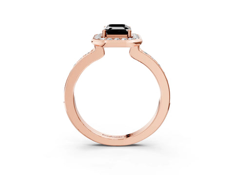 Rose gold Fancy Black Emerald Cut Diamond Halo Ring with Bezel Frame and Pavé Band_3
