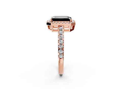 Rose gold Fancy Black Emerald Cut Diamond Halo Ring with Pavé Band and Four-Prong Setting_2