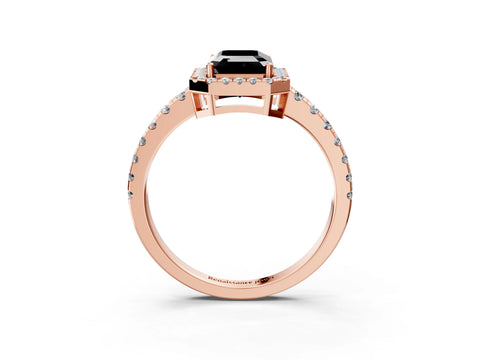Rose gold Fancy Black Emerald Cut Diamond Halo Ring with Pavé Band and Four-Prong Setting_3