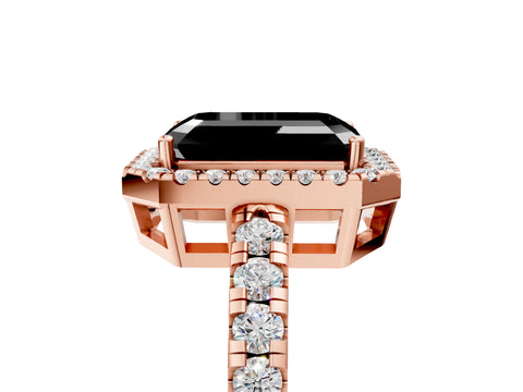 Rose gold Fancy Black Emerald Cut Diamond Halo Ring with Pavé Band and Four-Prong Setting_5
