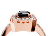 Rose gold Fancy Black Emerald Cut Diamond Halo Ring with Pavé Band and Prong Setting_4