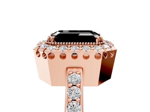 Rose gold Fancy Black Emerald Cut Diamond Halo Ring with Pavé Band and Prong Setting_5