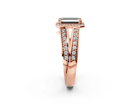 Rose gold Fancy Black Emerald Cut Diamond Halo Ring with Split Shank Pavé Band and Four-Prong Setting_2