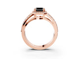 Rose gold Fancy Black Emerald Cut Diamond Halo Ring with Split Shank Pavé Band and Four-Prong Setting_3