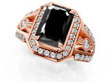 Rose gold Fancy Black Emerald Cut Diamond Halo Ring with Split Shank and Bezel Accents and Four-Prong Setting_1
