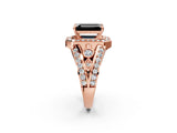 Rose gold Fancy Black Emerald Cut Diamond Halo Ring with Split Shank and Bezel Accents and Four-Prong Setting_2