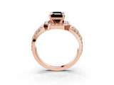 Rose gold Fancy Black Emerald Cut Diamond Halo Ring with Split Shank and Bezel Accents and Four-Prong Setting_3