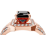 Rose gold Fancy Black Emerald Cut Diamond Halo Ring with Split Shank and Bezel Accents and Four-Prong Setting_4